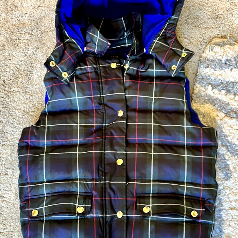 NEW J.Crew Women’s Plaid Puffer Vest Green Blue Size Small